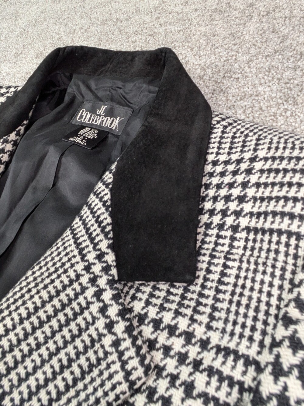 JL Colebrook Jacket Womens L Houndstooth Wool Suede Blazer Career Professional